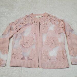 La Bellum Hillary Scott Pink Embroidered Romantic Sheer Grandmother Jacket L